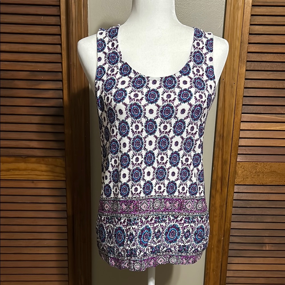 Loveappella White and Purple Scoop Neck Sleeveless Tank Top